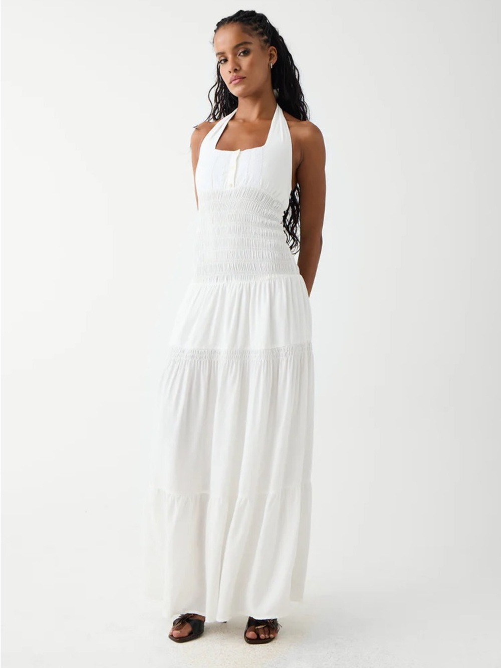 Frankie’s bikinis smocked waist white maxi dress size XXL